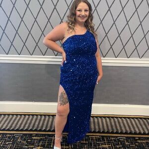SHEIN One-Shoulder Sequin Gown in Royal Blue